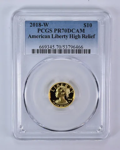 2018-W $10 American Gold Liberty High Relief 1/10 Oz Gold PR70 DCAM PCGS