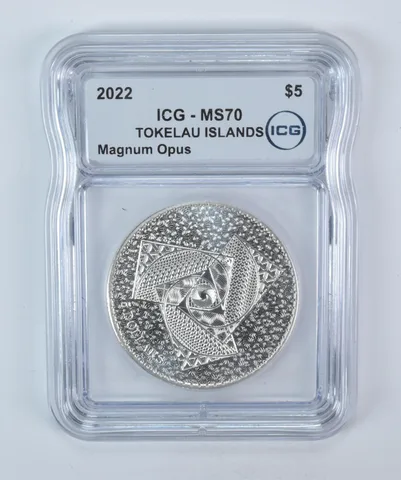 2022 Tokelau Islands 5 Dollars Silver Magnum Opus 1 Oz MS70 ICG a5819