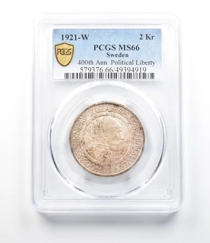 1921-W Sweden 2 Kronor 400th Anniversary Political Liberty MS66 PCGS *4286
