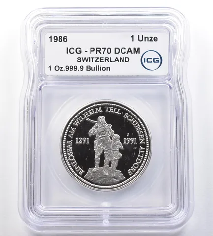 1986 Switzerland 1 Unza Platinum 1 Oz PR70 DCAM ICG *0985