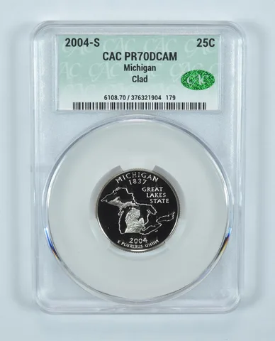 2004-S Washington State Quarter Michigan CLAD PR70 DCAM CAC CACg