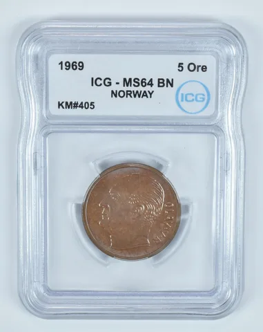 1969 Norway 5 Ore KM#405 MS64 BN ICG *9453
