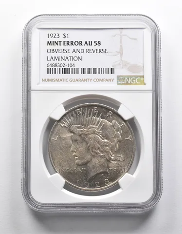 Mint Error AU58 1923 Peace Silver Dollar OBV & REV Lamination NGC a1927