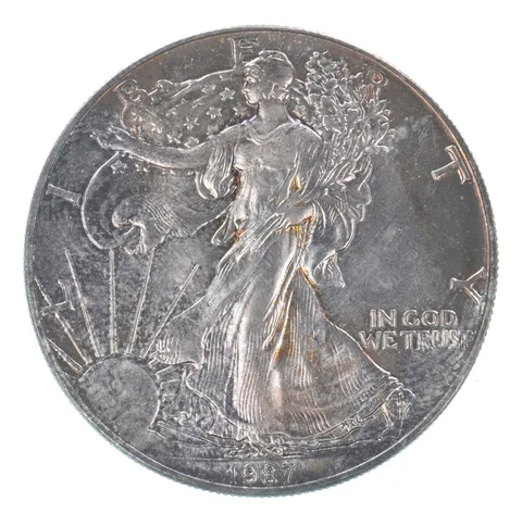 Beautiful Toned - 1987 American Silver Eagle 1 Troy Oz .999 Fine Silver *119