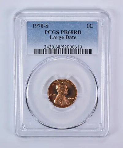 1970-S Lincoln Memorial Cent Large Date PR68 RD PCGS Blue Label