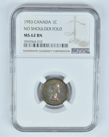 MS62 BN 1953 Canada 1 Cent - No Shoulder Fold - Graded NGC- INSANE Tone *8887