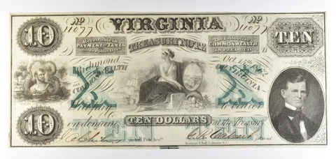 1862 $10 Richmond VA Treasury Note Obsolete Note *8757