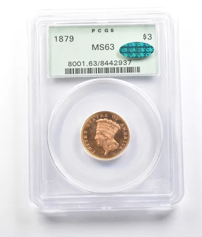 1879 $3 Indian Princess Head Gold Three Dollars MS63 PCGS OGH CAC *2776
