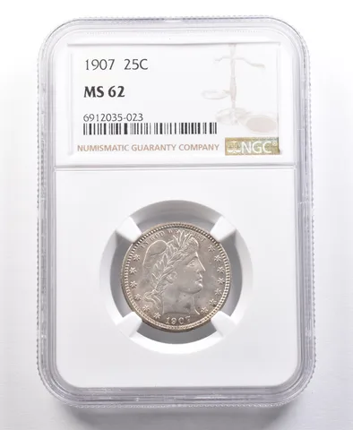 1907 Barber Quarter MS62 NGC PQ *2138