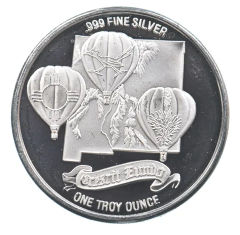 VINTAGE Art Bar/Round 1988 Albuquerque Balloon Fiesta 1 Oz. Silver 1 T Oz *184
