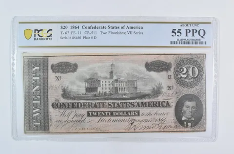 1864 $20 Confederate States T-67 PF-11 CR-511 About Unc 55 PPQ PCGS *5867