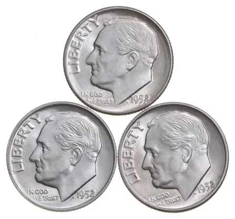 Choice Unc 1952 P+D+S Roosevelt Dime Gem BU Collection Lot Set