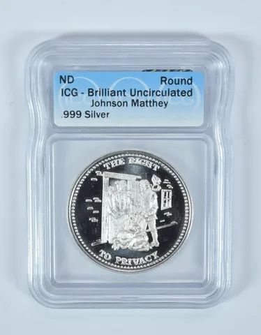 (ND) Silver Art Round 1 Oz Right To Privacy Johnson Matthey BU ICG