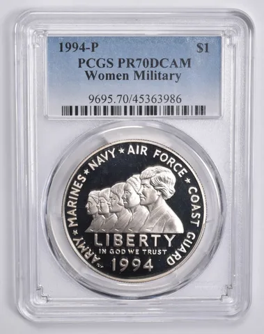 1994-P Women Military Commemorative Dollar PR70 DCAM PCGS Blue Label
