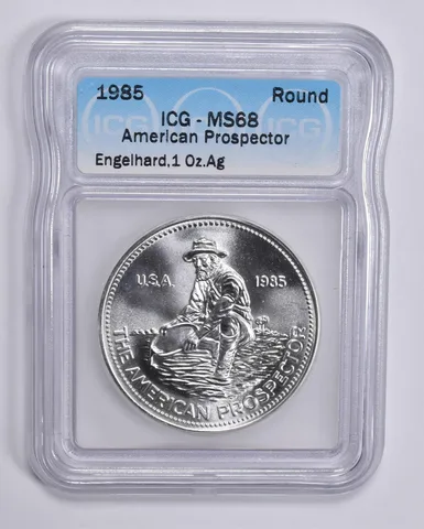 1985 Engelhard American Prospector 1 Troy Oz Silver Round MS68 ICG Graded