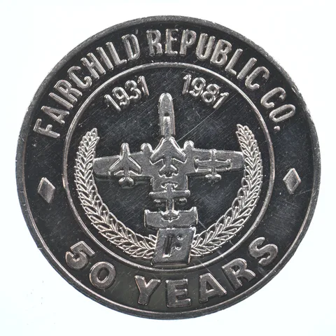 VINTAGE Art Bar/Round 1981 Fairchild Republic Co. 1 Oz. .999 Silver 1 T Oz *803