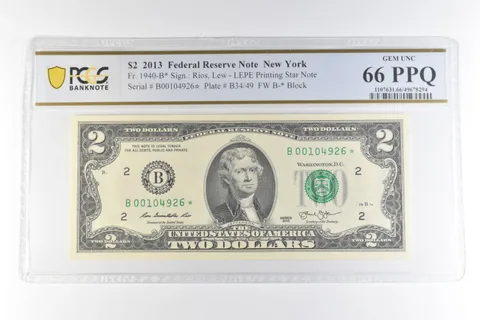 2013 $2 New York NY FRN Fr#1940-B* LEPE Printing Star Note 66 PPQ PCGS *0659