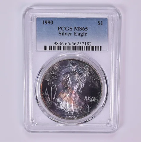 1990 American Silver Eagle MS65 PCGS Beautiful Tone *1531