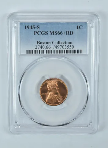 1945-S Lincoln Wheat Cent Boston Collection MS66+ RD PCGS