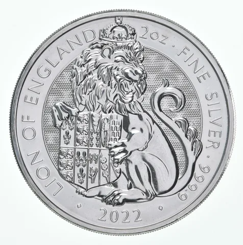 2022 Great Britain 5 Pound Silver Lion Of England 2 Oz Silver