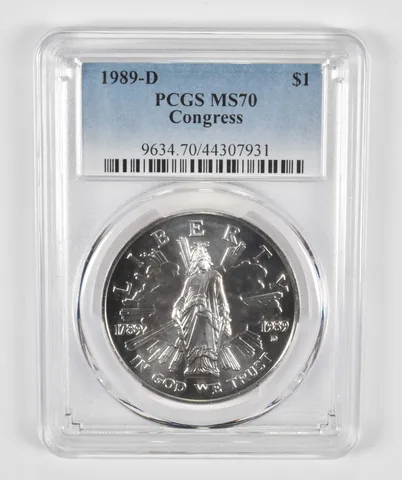 1989-D Congress Commemorative Silver Dollar MS70 PCGS Blue Label