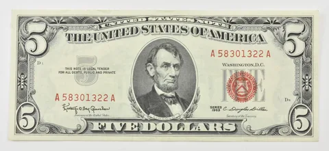 $5 1963 RED SEAL Legal Tender Choice Unc Note