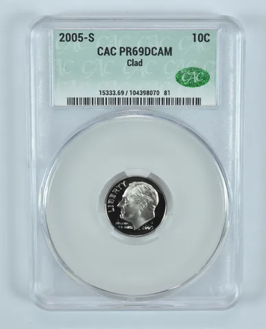 2005-S Roosevelt Dime CLAD PR69 DCAM CAC CACg