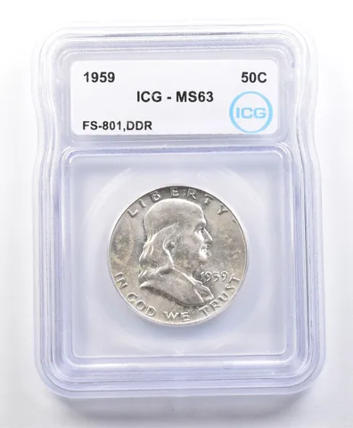 1959 Franklin Half Dollar Error FS-801 DDR MS63 ICG a3230