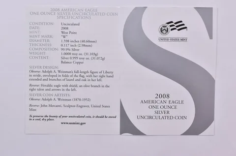 COA 2008-W Burnished Silver Eagle