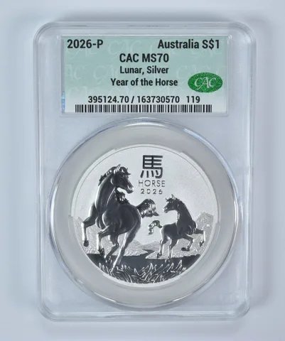 2026 Australia 1 Dollar Silver Year Of The Horse 1 Oz Silver MS70 CAC CACg