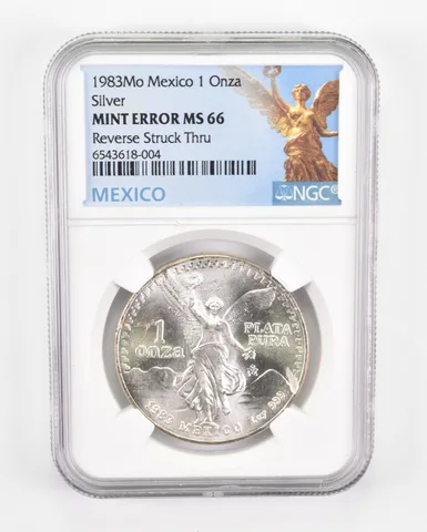 Mint Error MS66 1983 Mo Mexico 1 Silver Onza - REV Struck Thru NGC a0517