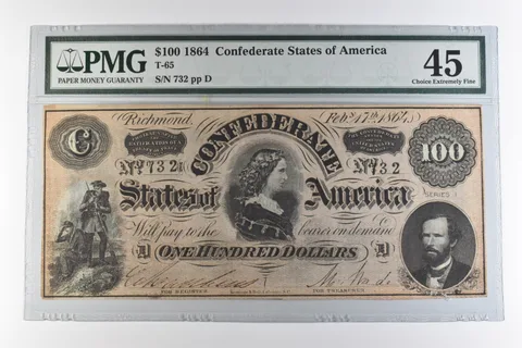 1864 $100 Confederate States Of America T-65 Choice Extremely Fine 45 PMG *0946