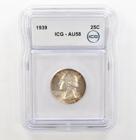 1939 Washington Quarter AU58 ICG Peripheral Tone a3898