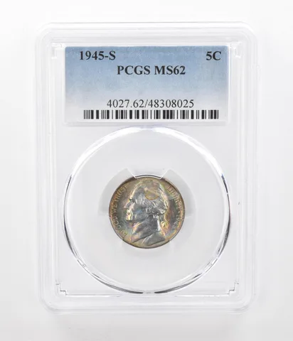 1945-S Jefferson Nickel MS62 PCGS Beautiful Tone *2390