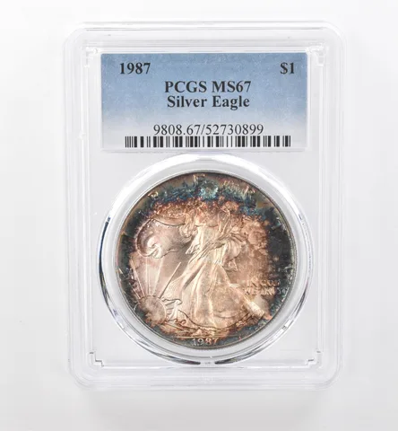 1987 American Silver Eagle MS67 PCGS Beautiful Tone *1963