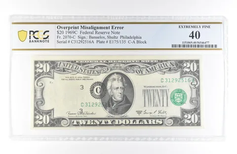 1969 C $20 40 PA FRN Overprint Misalignment Error Fr#2070-C PCGS *5821