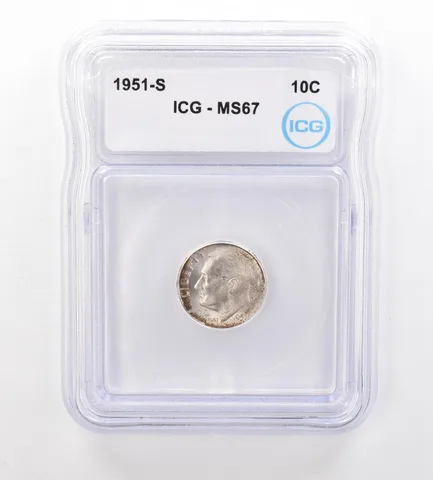 1951-S Roosevelt Dime MS67 ICG Nice Tone a7529