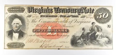 1862 $50 Richmond VA Treasury Note Obsolete Note *8764