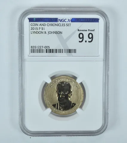 2015-P Lyndon B Johnson $1 Coin & Chronicles Reverse Proof 9.9 NGC X NGCX