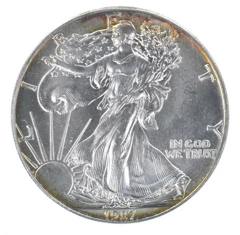 Beautiful Toned - 1987 American Silver Eagle 1 Troy Oz .999 Fine Silver *099