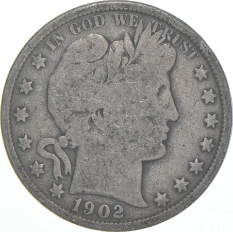 1902 Barber Half Dollar Average Circ 90% Silver
