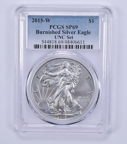 2015-W Burnished Silver Eagle Annual Set SP69 PCGS Blue Label