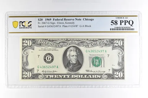 1969 $20 Chicago IL FRN #2067-G Choice AU 58 PPQ PCGS *4989