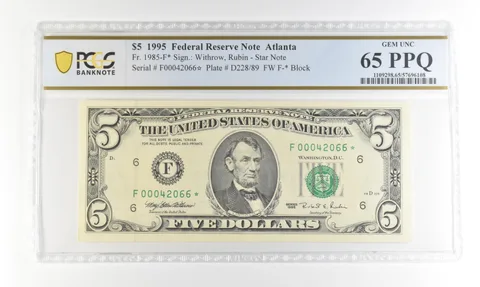 1995 $5 FRN Atlanta GA Fr#1985-F* Star Error Gem Unc 65 PPQ PCGS *4240