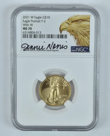 2021-W $10 Gold Eagle Type 2 Norris 1/4 Oz MS70 NGC Unfinished Proof *9273