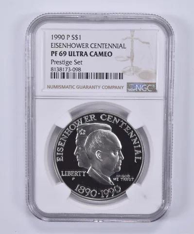 1990-P Eisenhower Commemorative Dollar Prestige Set PF69 UCAM NGC Brown Label