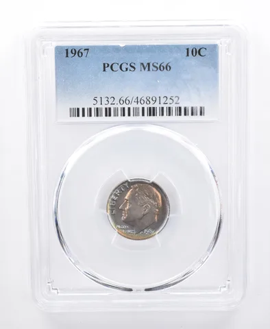 1967 Roosevelt Dime MS66 PCGS Rainbow Tone a8695
