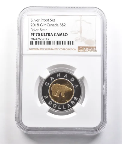 2018 Canada 2 Dollars Silver Gilt Polar Bear Silver Proof Set PF70 NGC *3777
