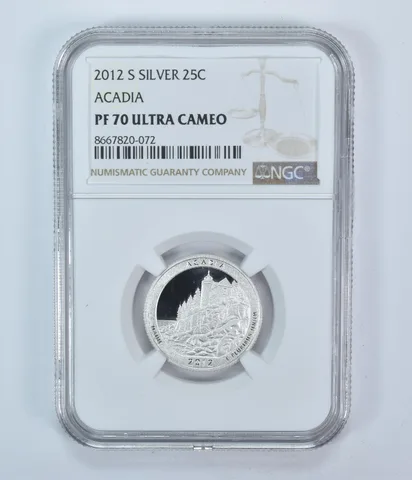 2012-S Washington Quarter ATB Acadia Silver PF70 UCAM NGC Brown Label