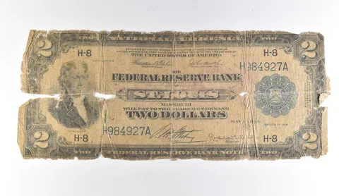 1918 $2 St Louis MO National Currency Large Note Blue Seal Battleship *1673